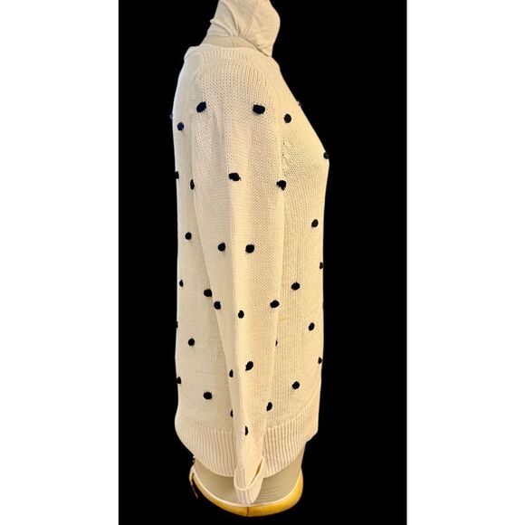 Ann Taylor LOFT Bobble Knit Polka Dot Sweater Boat Neck Cream & Black Large - Picture 4 of 11